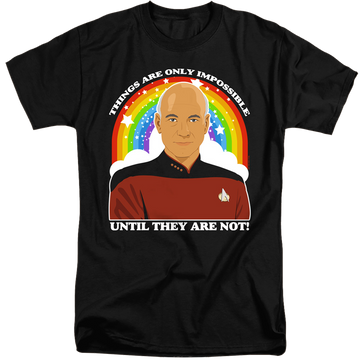 Black men's tall fit t-shirt with Star Trek The Next Generation Impossible graphic
