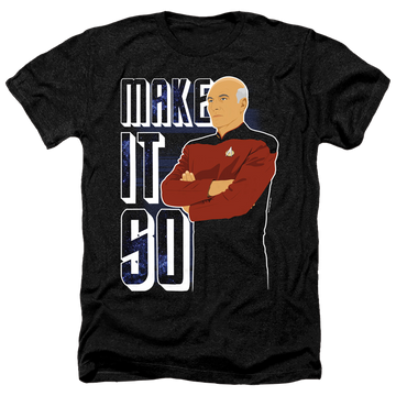 Charcoal men's heather t-shirt with Star Trek The Next Generation Make It So graphic