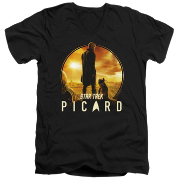 Black men's v-neck t-shirt with Star Trek Picard A Man And His Dog graphic