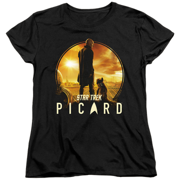 Black women's t-shirt with Star Trek Picard A Man And His Dog graphic