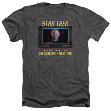 Charcoal men's heather t-shirt with Star Trek The Corbomite Maneuver graphic