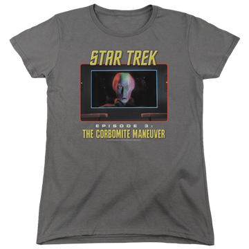 Charcoal women's t-shirt with Star Trek The Corbomite Maneuver graphic