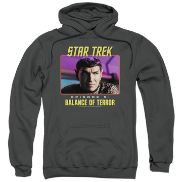 Charcoal pullover hoodie with Star Trek Balance Of Terror graphic