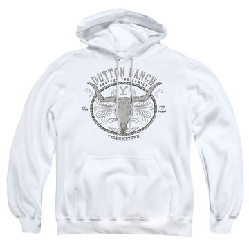 White pullover hoodie with Yellowstone graphic