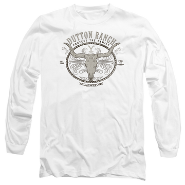 White men's long sleeve t-shirt with Yellowstone graphic