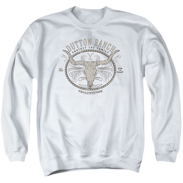 White men's crewneck sweatshirt with Yellowstone graphic