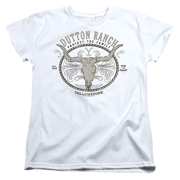 White women's t-shirt with Yellowstone graphic