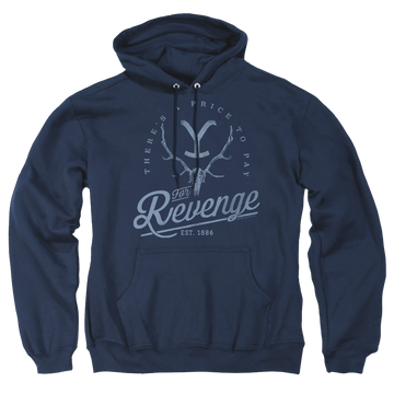 Navy pullover hoodie with Yellowstone graphic