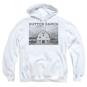 White pullover hoodie with Yellowstone graphic