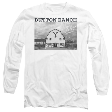White men's long sleeve t-shirt with Yellowstone graphic