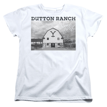White women's t-shirt with Yellowstone graphic