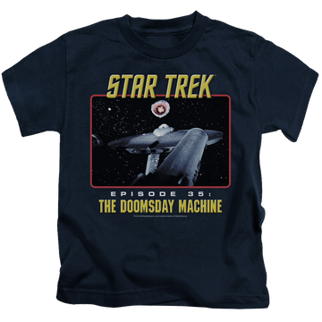 Navy kid's t-shirt for ages 4 to 7 with Star Trek The Doomsday Machine graphic