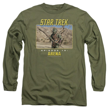 Military green men's long sleeve t-shirt with Star Trek Arena graphic