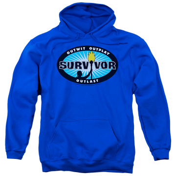 Royal pullover hoodie with Survivor Blue Burst graphic