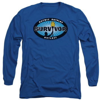 Royal men's long sleeve t-shirt with Survivor Blue Burst graphic