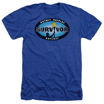 Royal men's heather t-shirt with Survivor Blue Burst graphic