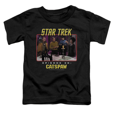 Black toddler t-shirt with Star Trek Original Cats Paw graphic