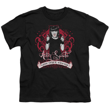 Black youth t-shirt for ages 8 to 12 with NCIS Goth Crime Fighter graphic