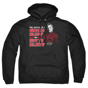Black pullover hoodie with NCIS No Bluffing graphic