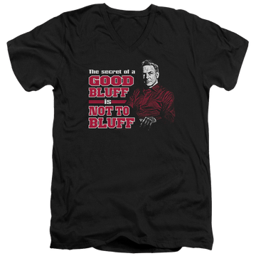 Black men's v-neck t-shirt with NCIS No Bluffing graphic