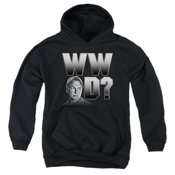 Black youth hoodie for ages 8 to 12 with NCIS What Would Gibbs Do graphic