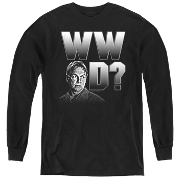 Black youth long sleeve t-shirt with NCIS What Would Gibbs Do graphic