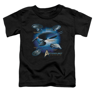 Black toddler t-shirt with Star Trek Starfleet Vessels graphic
