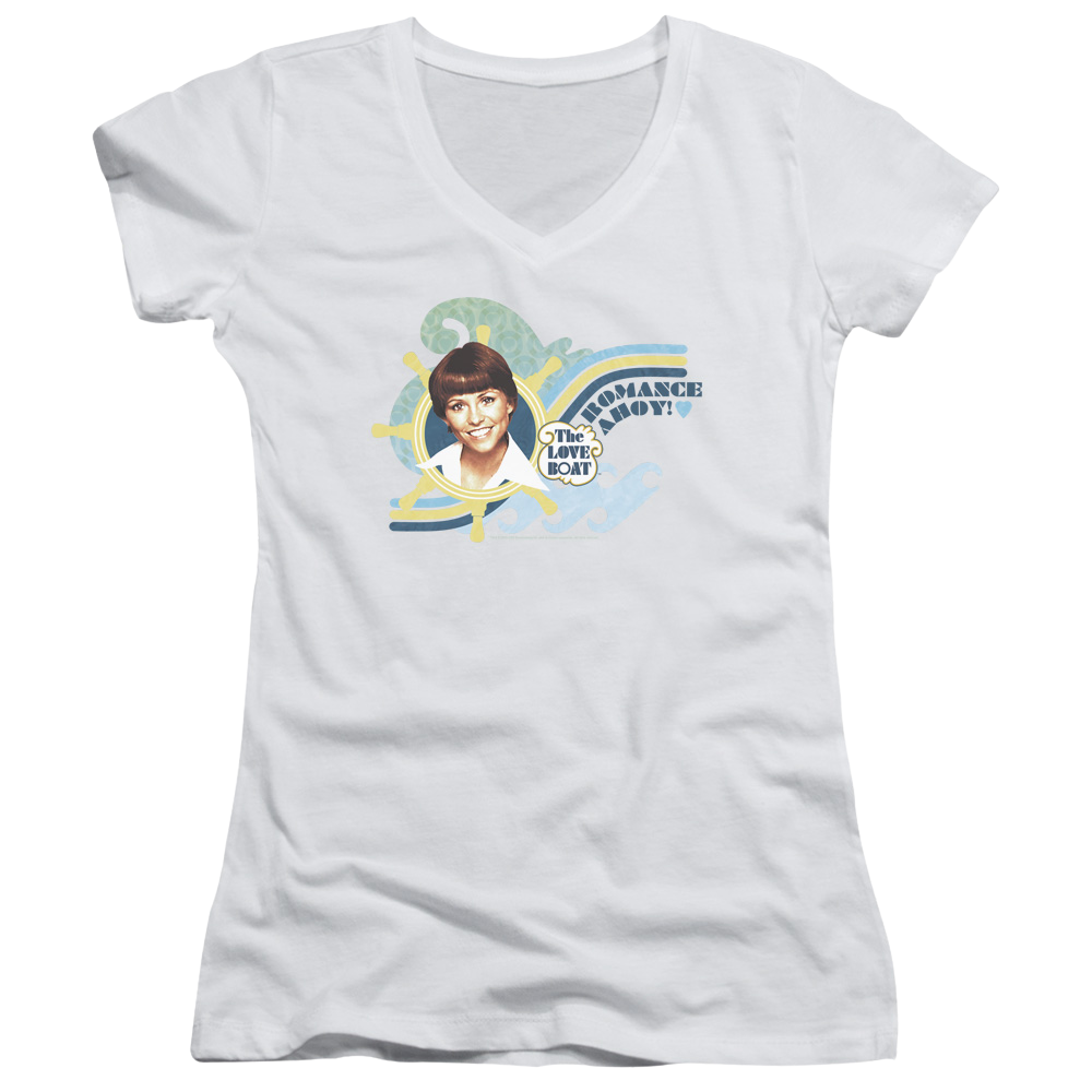 Love Boat, The Romance Ahoy - Juniors V-Neck T-Shirt Juniors V-Neck T-Shirt The Love Boat