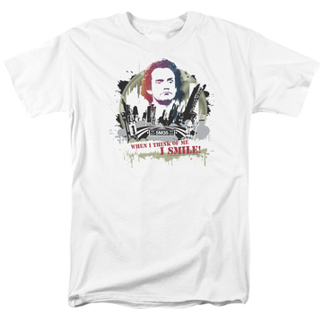 White men's regular fit t-shirt with Taxi Smiling Jim graphic