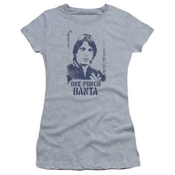 Athletic heather juniors t-shirt with Taxi One Punch Banta graphic
