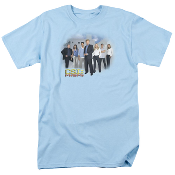 Light blue men's regular fit t-shirt with CSI Miami Cast graphic