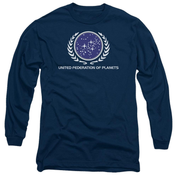 Navy men's long sleeve t-shirt with Star Trek United Federation Logo graphic