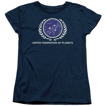 Navy women's t-shirt with Star Trek United Federation Logo graphic