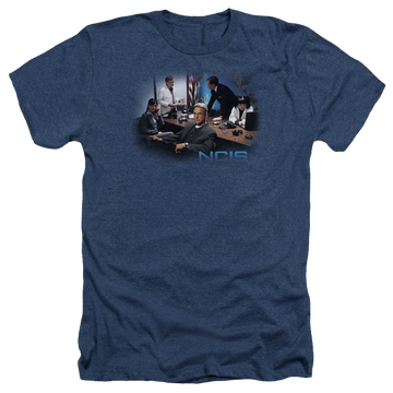 Navy men's heather t-shirt with NCIS Original Cast graphic