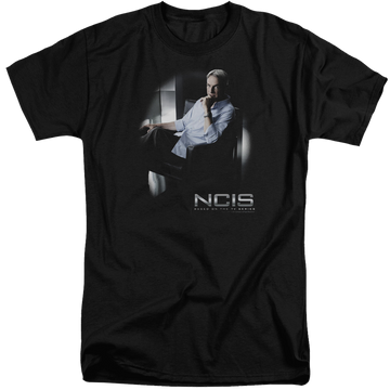 Black men's tall fit t-shirt with NCIS Gibbs Ponders graphic