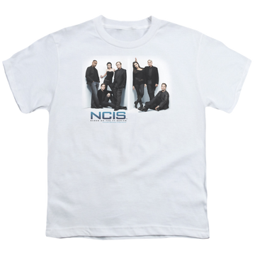 White youth t-shirt for ages 8 to 12 with NCIS White Room graphic