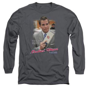 Charcoal men's long sleeve t-shirt with NCIS Ladies Man graphic