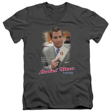 Charcoal men's v-neck t-shirt with NCIS Ladies Man graphic