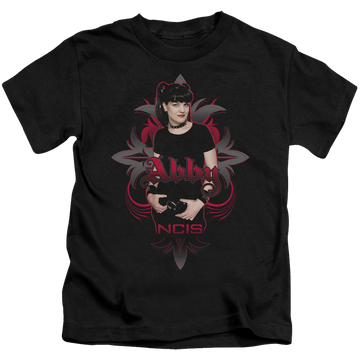 Black kid's t-shirt for ages 4 to 7 with NCIS Abby Gothic graphic