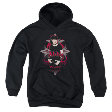 Black youth hoodie for ages 8 to 12 with NCIS Abby Gothic graphic