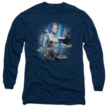 Navy men's long sleeve t-shirt with Star Trek Seven Of Nine graphic