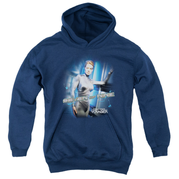 Navy youth hoodie for ages 8 to 12 with Star Trek Voyager Seven Of Nine graphic