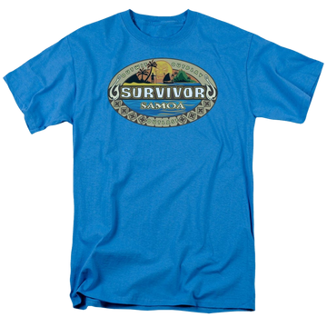 Turquoise men's regular fit t-shirt with Survivor Samoa Logo graphic