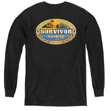 Black youth long sleeve t-shirt with Survivor Samoa Logo graphic