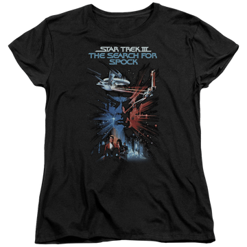 Black women's t-shirt with Star Trek Search For Spock(movie) graphic