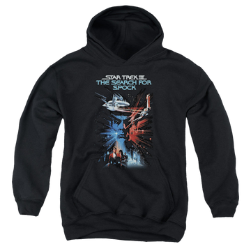 Black youth hoodie for ages 8 to 12 with Star Trek Movies Search For Spock(Movie) graphic
