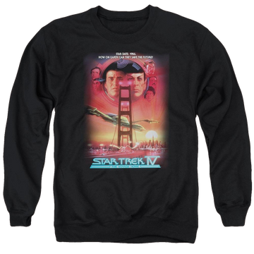 Black men's crewneck sweatshirt with Star Trek The Voyage Home(movie) graphic