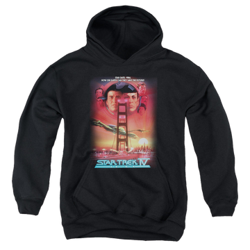 Black youth hoodie for ages 8 to 12 with Star Trek Movies The Voyage Home(Movie) graphic