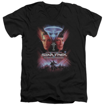 Black men's v-neck t-shirt with Star Trek The Final Frontier(movie) graphic
