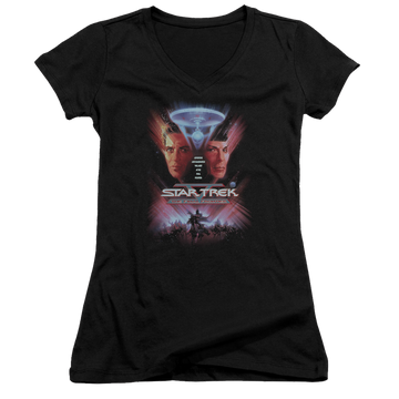 Black juniors v-neck t-shirt with Star Trek The Final Frontier(movie) graphic